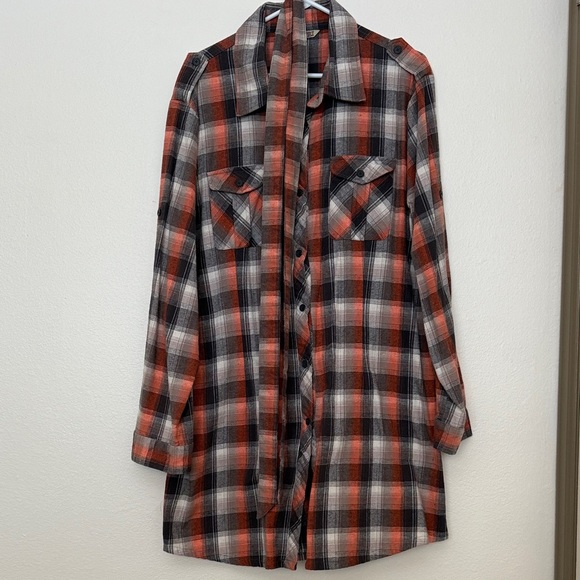 Nina Capri Tops - 36" Long Plaid Button-Up Shirt